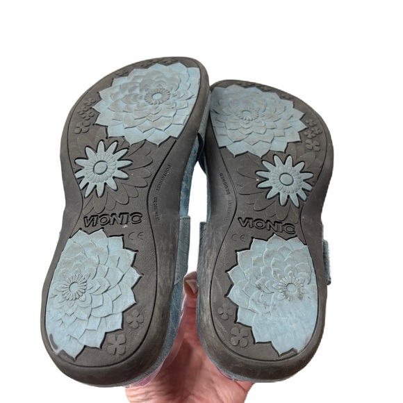 Vionic Blue Lauren Open Toe Slide Sandals Size 7 Two Strap Orthaheel Comfort - Picture 7 of 10